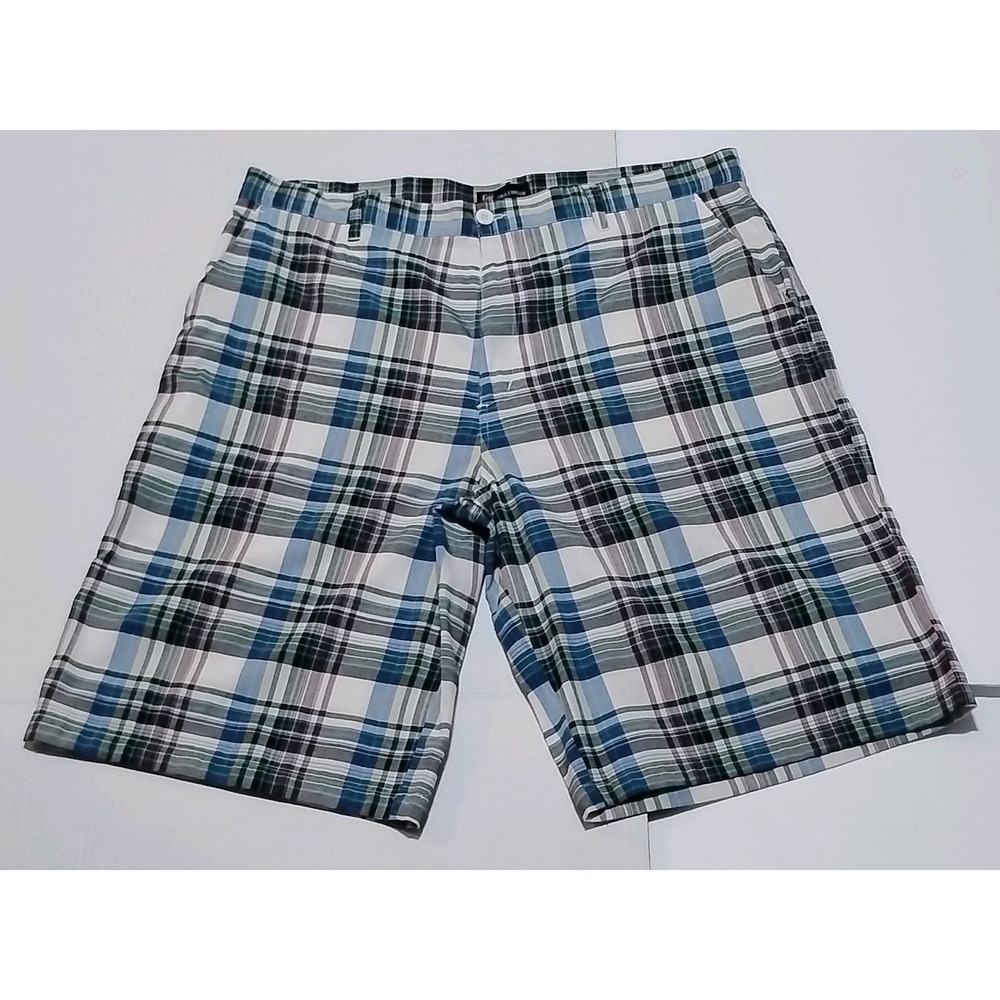 GRANDEUR Men's Plaid Linen Rayon Flat Front Shorts Button Pockets Multicolor